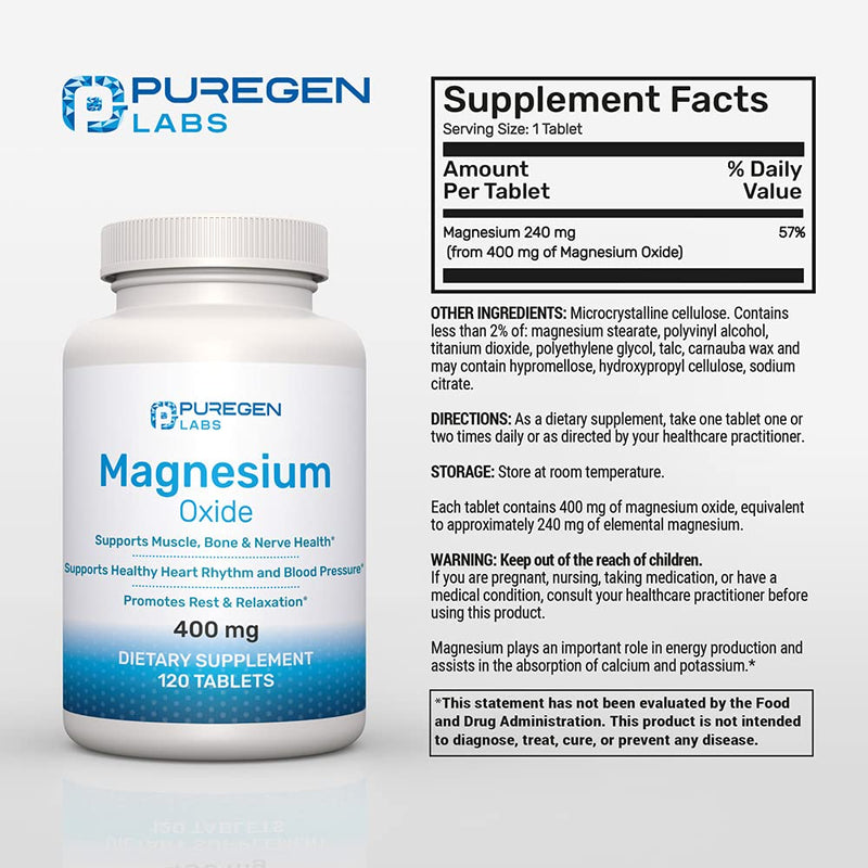 [Australia] - Magnesium 400mg [High Potency] Supplement – Magnesium Oxide for Immune Support, Muscle Recovery, Leg Cramps and Relaxation 120 Tablets Unflavored 120 Count (Pack of 1) 