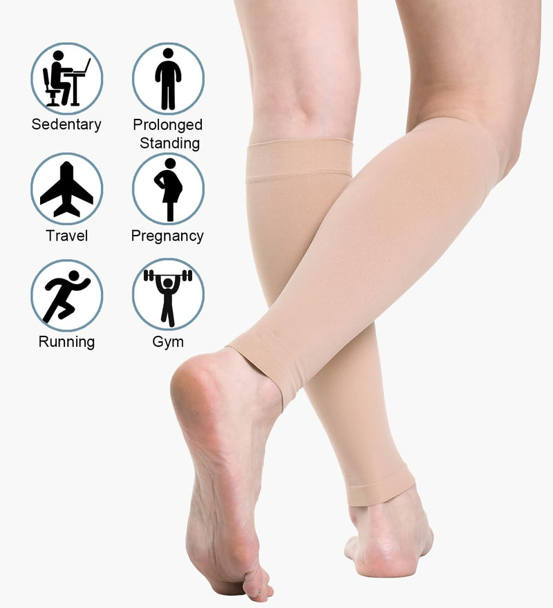 [Australia] - 2 pairs of calf medical compression stockings for women and men, 20-30 mmHg, class 2, calf support, graduated support, support stockings for varicose veins, edema, flight sports, 3XL, black and beige 
