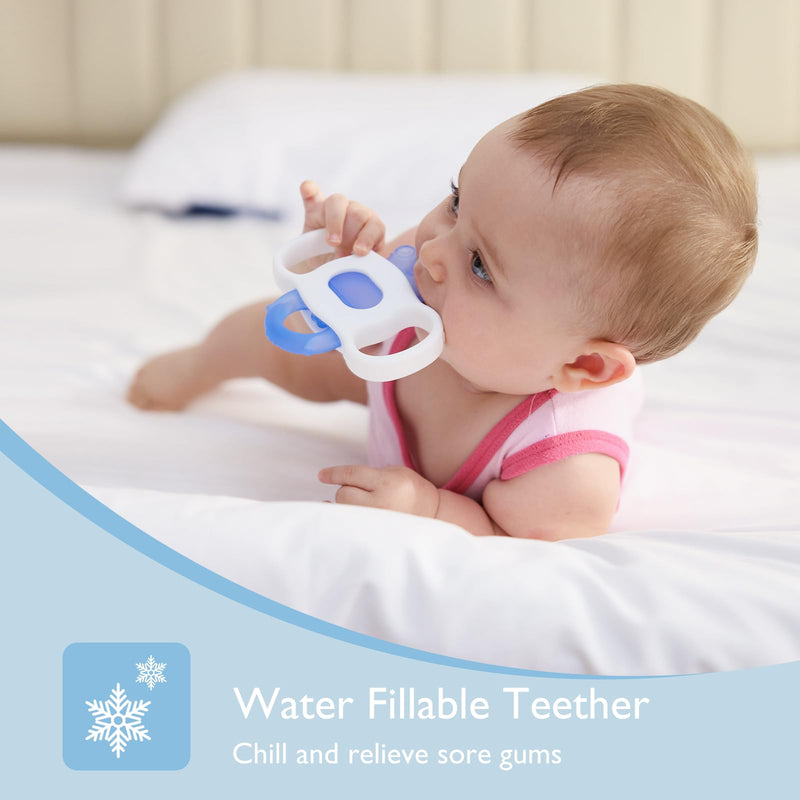 [Australia] - Momcozy Baby Teether Toys, Water Fillable Silicone Cold Baby Teething Toys Chill Teether, Baby Water Teether for Teething Relief 0-12 Months, Green and Pink 2 Pcs Pink and Green 