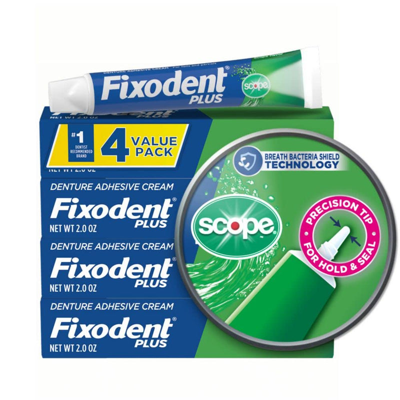 Fixodent Plus Scope Secure Denture Adhesive 2.0oz (Pack of 4) 2 Ounce (Pack of 4)