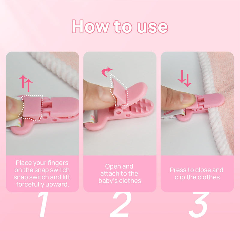 [Australia] - 4 Pack Pacifier Clips for Boys Girls, Dummy Clips Baby with Adapters, Silicone Binky Clips for Baby Teething Toys Baby Shower (Pink+White) Pink+White 
