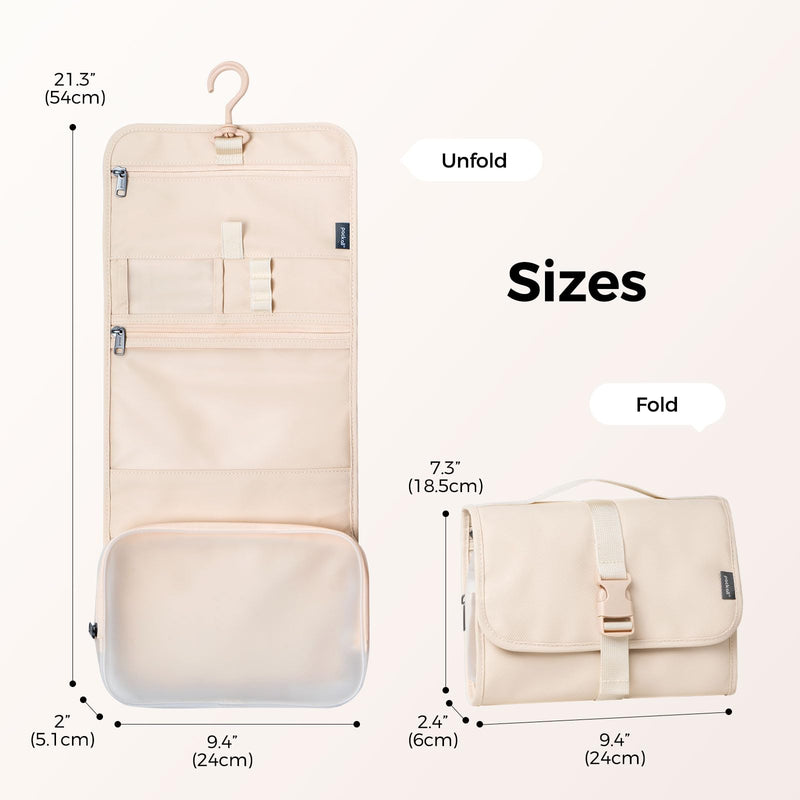 pack all Hanging Travel Toiletry Bag, Compact Size, Coated Knitted Fabric | Water-Resistant, Wet & Dry Separation, 360° Swivel Hook, Multiple Compartments, Stores Toiletries & Accessories, Light Beige