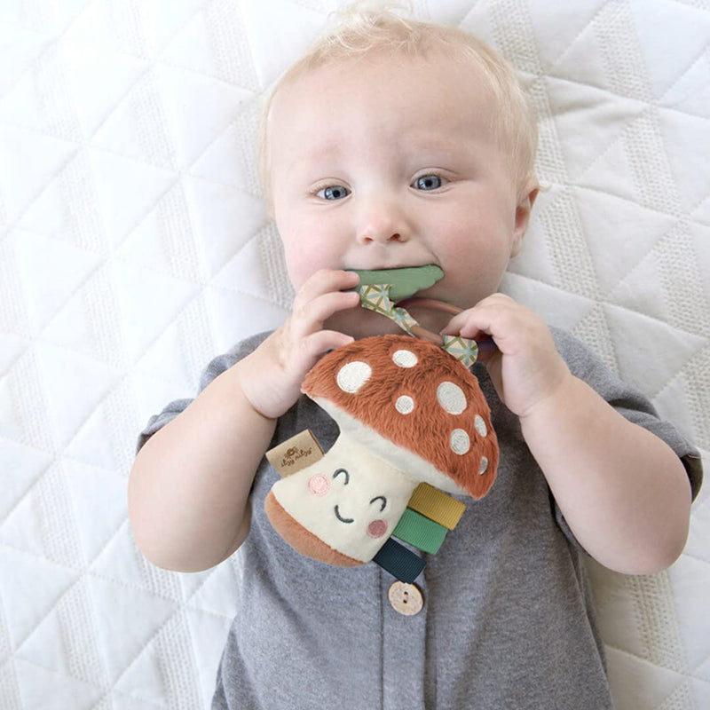 [Australia] - Itzy Ritzy Infant Toy & Teether - Itzy Pal Baby Teething Toy includes Lovey, Crinkle Sound, Textured Ribbons & Silicone Teether Toy for Newborn (Mushroom) Mushroom 