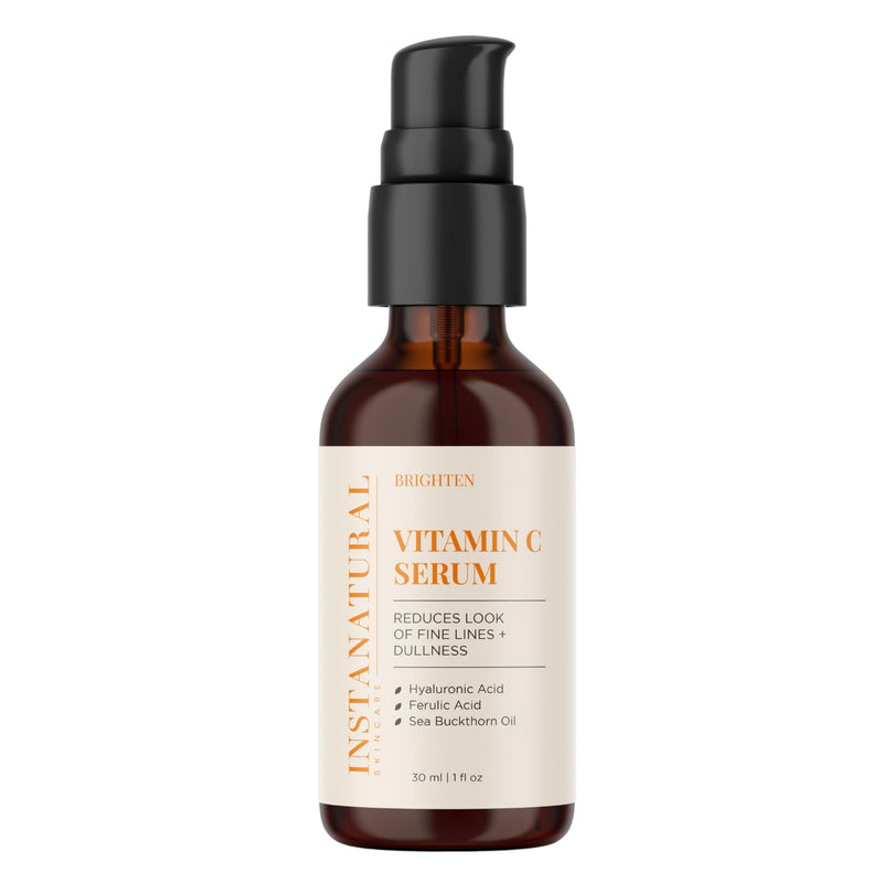 InstaNatural Vitamin C Face Serum, Brightens, Hydrates and Reduces Signs of Aging, with Vitamin C, Hyaluronic and Ferulic Acid, 1 FL Oz | All Skin Types, Brightens, Hydrates, and Reduces Signs of Aging, with Vitamin C, Hyaluronic Acid, and Ferulic Acid