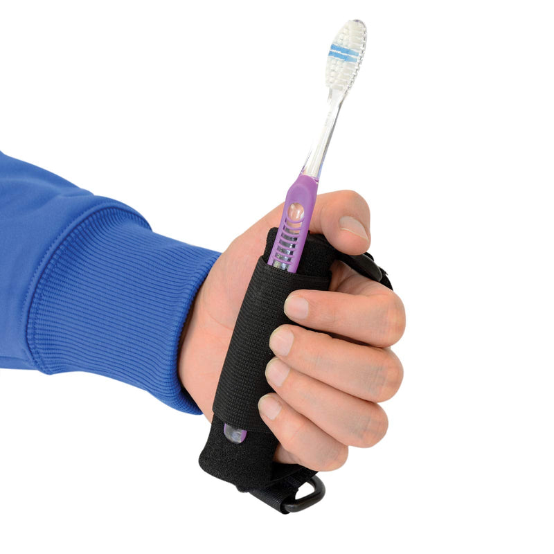 [Australia] - Sammons Preston Universal Holder Strap for Elderly, Hand Cuff with Pocket for Holding Cutlery, Pens, Toothbrushes, & Daily Living Tools, Adjustable Velcro Implement Holder for Weak Grip and Arthritis 1 