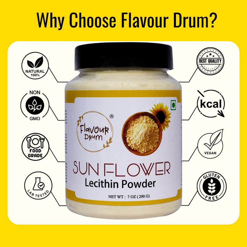 [Australia] - Flavour Drum Sunflower Lecithin Powder (7oz / 200g) | Non-GMO Natural Emulsifier for Smooth Texture in Baking & Beverages 7 Ounce (Pack of 1) 