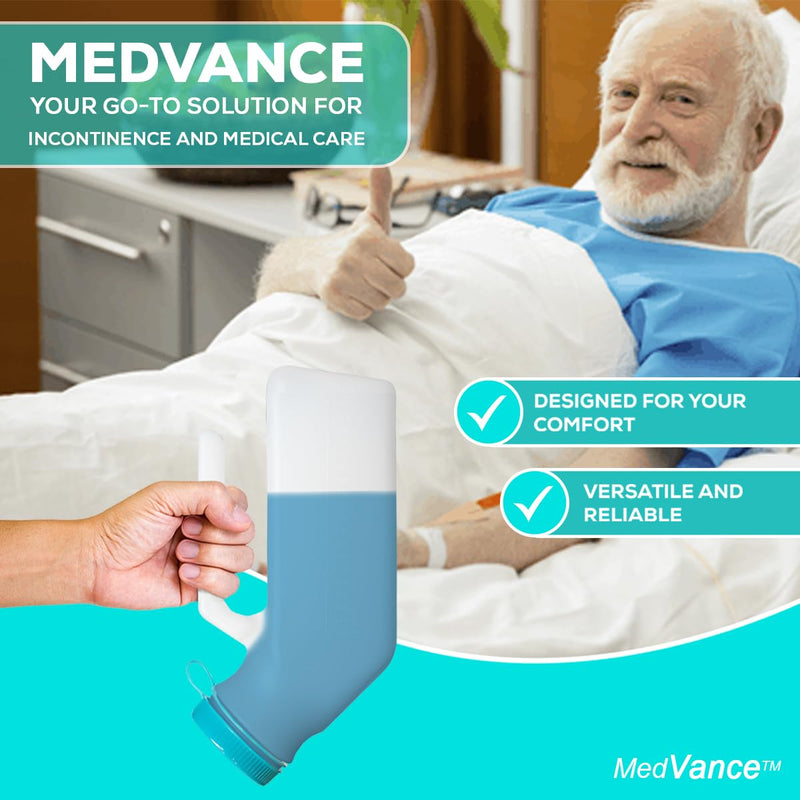 [Australia] - MedVance- Urinals for Men 1000ml with Glow in The Dark Spill Proof Pop Cap Lid, Plastic Pee Bottles for Men, Male Urinals, Pee Container Men, Portable Urinal for Car, Elderly & Incontinence (1 Pack) 