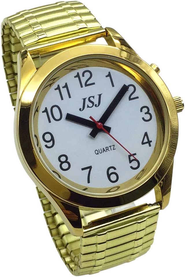 [Australia] - English Talking Watch with Alarm Function, Talking Date and time, White Dial, Folding Clasp, Golden Case 