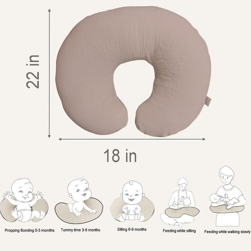 Nursing Pillow Cover,Muslin Cotton,Removable Cover for Breastfeeding Pillows, 2-Pack Pillow Covers, Ultra-Soft Baby Nursing Pillow, Fits Newborn Feeding Pillow 22.5IN*18IN (Sand) Wheat