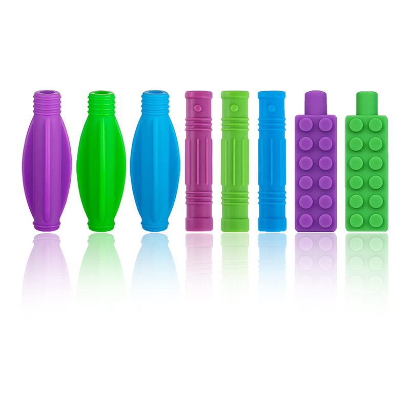 [Australia] - Pack of 8 ANSUG pencil topper chewing attachment pens silicone pencil topper blue + green + purple 