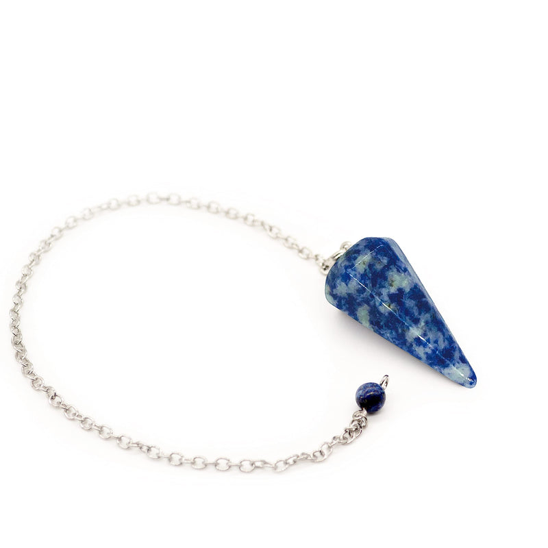 [Australia] - Polar Jade Pendulum made from Natural Blue Sodalite Gemstone for Dowsing Divination Chakra Reiki. Spitz with chain and jewelry pouch, witchcraft accessories tiger eye gemstone 