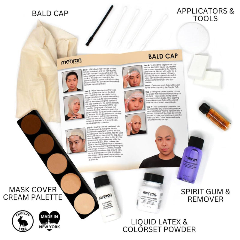[Australia] - Mehron Makeup Premium Character Kits| Makeup Kits for Halloween & Cosplay| Made in the USA | Complete Kit | Includes Tools & Instructions on How to Create the Look | (Bald Cap) Bald Cap 