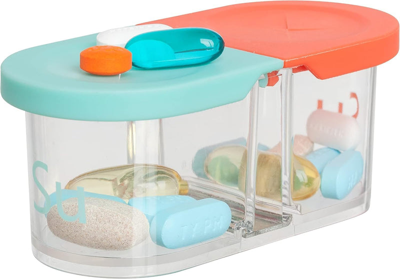 Sagely XL Pill Organizer, Durable Medicine Box, Magnetic Daily Removable Pods, Easy-to-Use, Spill-Proof, Large Enough to Fit Fish Oil, Cod Liver Oil, Supplements & Vitamins (Mint Blue/Coral) Mint Blue/Coral