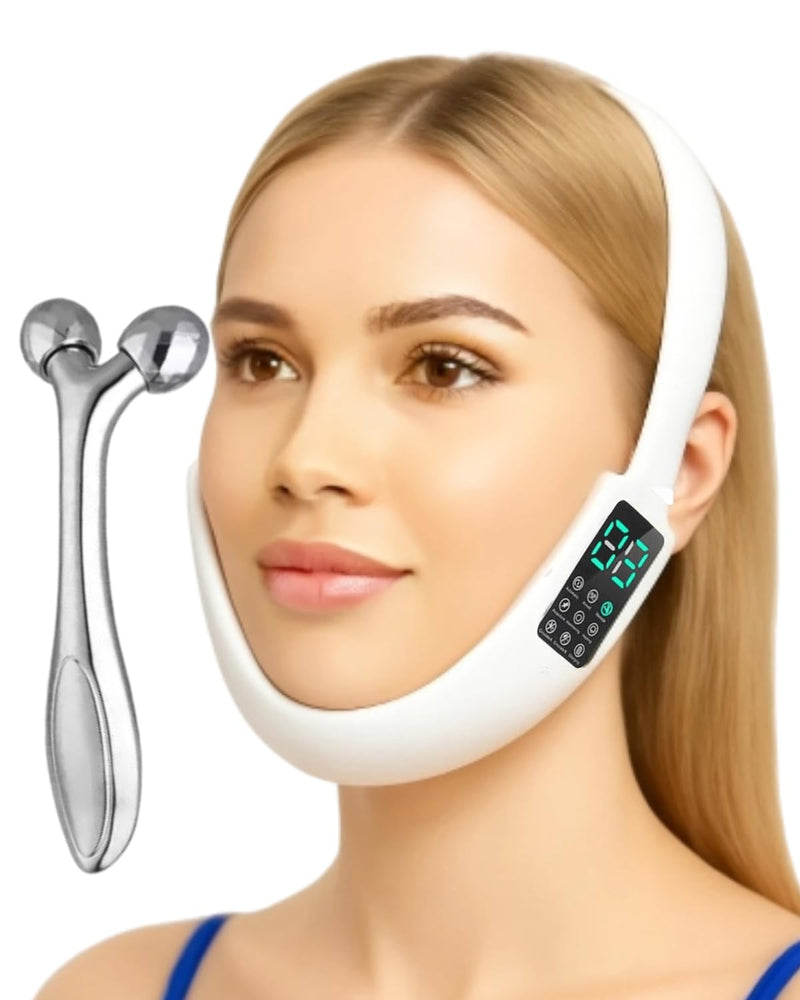 V-Face Machine and Electric Double Chin Device with 15 Gear Adjustable Intensities and 8 Modes – Intelligent Double Chin Machine for V-face. Free 3D Face Roller for Skin Care