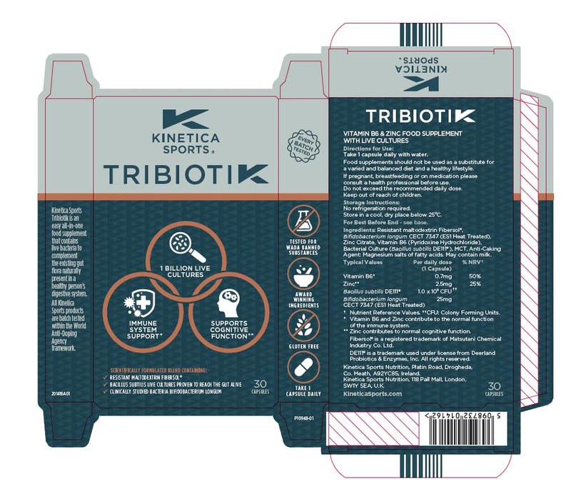 Kinetica Sports Tribiotik Probiotic - 90 Capsules (Pack of 3) | 1 Billion Live Cultures | Bacillus Subtilis DE111® & Fibersol® | Vitamin B6 & Zinc | Gut & Digestion Support | WADA Batch Tested
