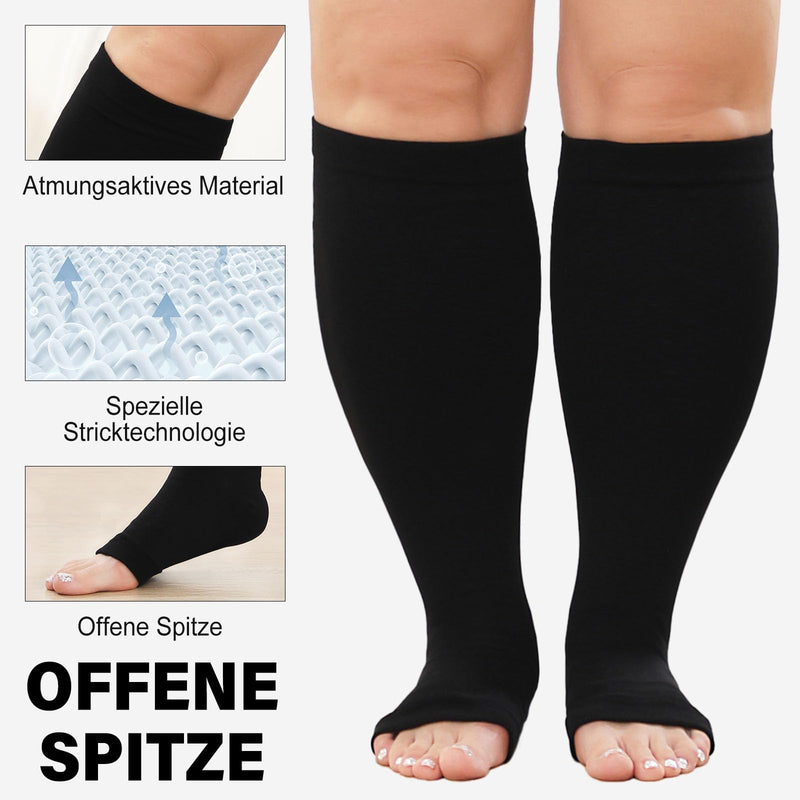 [Australia] - PUTUO Compression Stockings Thick Calves for Men: Thrombosis Stockings Women Plus Size Support Stockings Open Toe for Flight Medical Running Travel 1 Pair Black 4XL 