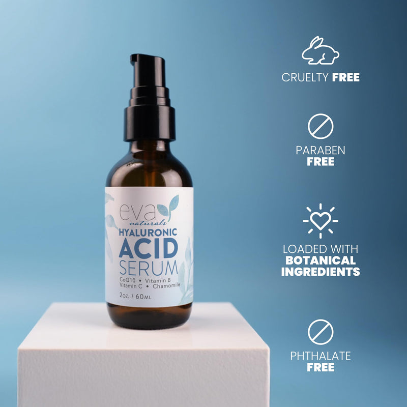 Eva Naturals Hyaluronic Acid Serum for Face, Vitamin B5 & Hydrating, 60 ml | Lightweight, daily moisturizer Regular 2 Fl Oz (Pack of 1)