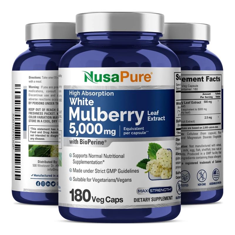 [Australia] - NusaPure White Mulberry Leaf Extract 5,000mg 180 Veggie Caps (Vegetarian, Bioperine) 