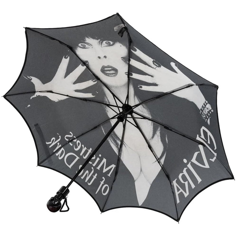 kreepsville 666 Elvira Mistress of the Dark Classic Logo Skull Handle Umbrella- Gothic Folding Compact Automatic