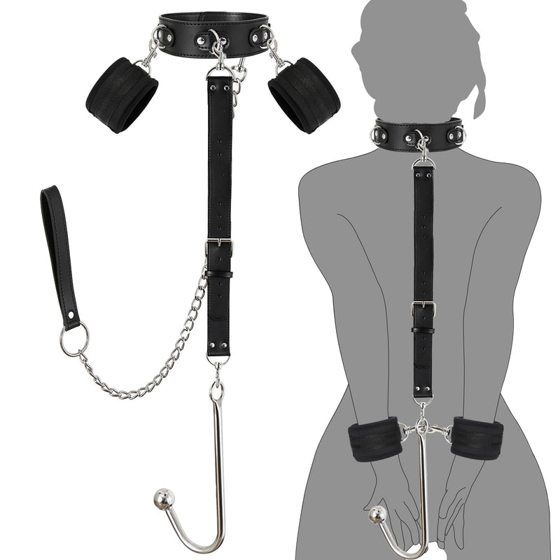 Bondage Collar Anal Hook sex leash Bondage Harness Set with Adjustable Handcuffs & Chain Leash Collar SM Adult Toys Sex Game Accessories (new anal hook set)