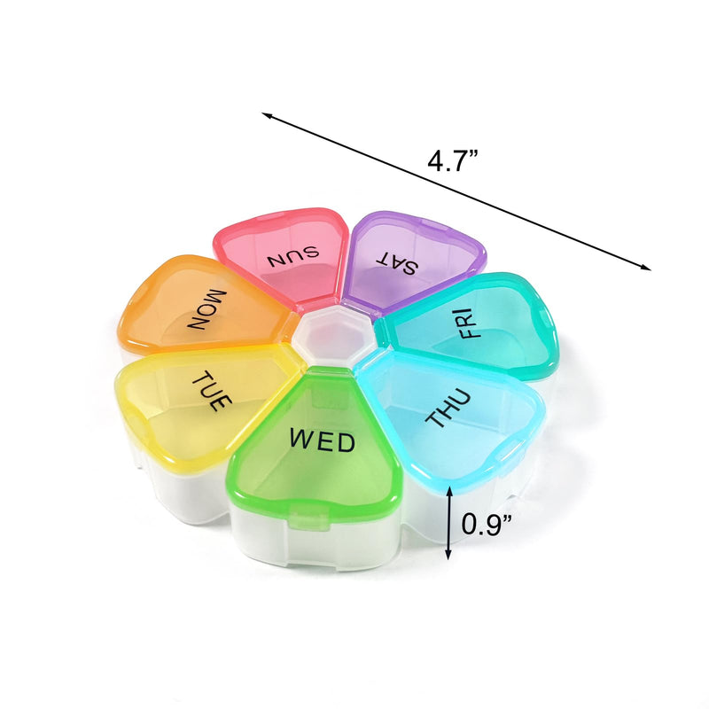 Quacc Weekly Pill Organizer Travel Pill Case, Sturdy Medcine Holder Rainbow | Portable Round Pill Container Box, Easy to Open and Fill, Large Compartments for Vitamin Fish Oil Pill Medication Supplement