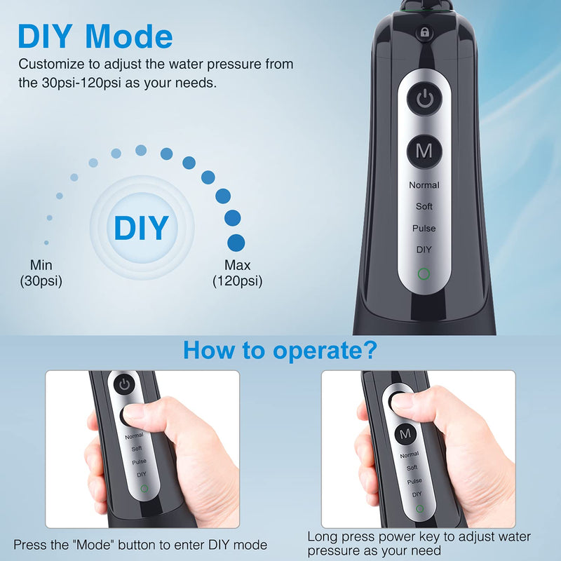 [Australia] - Cordless Water Dental Flosser Teeth Cleaner, INSMART Professional 300ML Tank DIY Mode USB Rechargeable Dental Oral Irrigator for Home and Travel, IPX7 Waterproof 4 Modes Irrigate for Oral Care Blue 