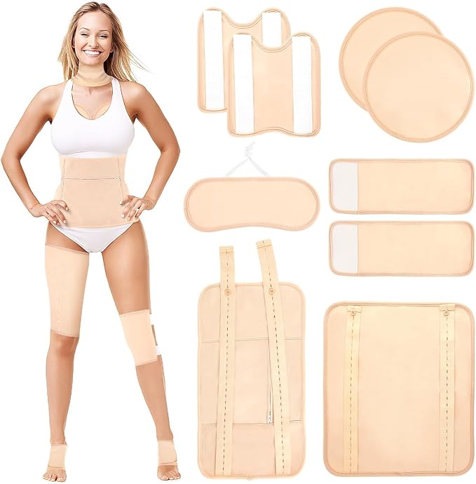 9 Pcs Castor Oil Pack Wrap Organic Cotton for Liver Detox, Stomach, Belly, Neck, Breast, Knee, Foot & Entire Body, Reusable Pads Kit for Hot/Cold Compress with Adjustable Elastic Strap