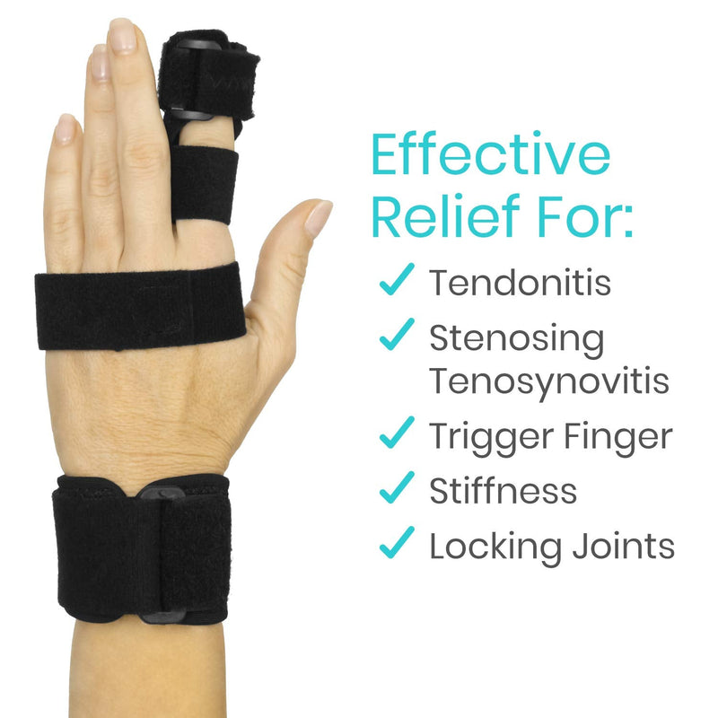 Vive Full Trigger Finger Splint - Hand and Wrist Brace Support - Adjustable Locking Straightener - Straightening Immobilizer Treatment For Sprains, Pain Relief, Arthritis, Tendonitis (Black) Black