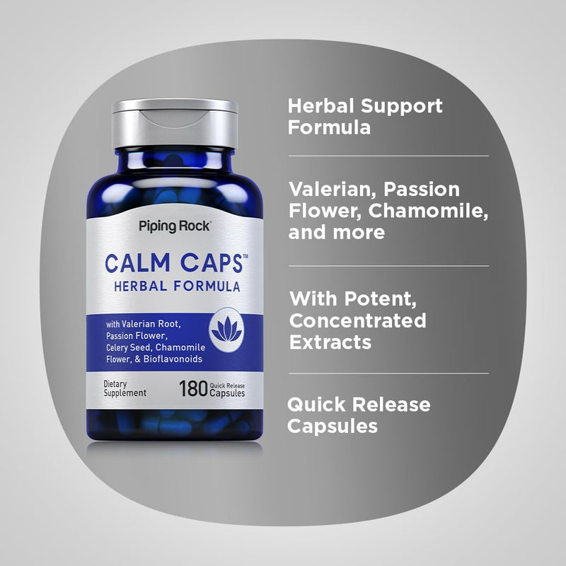 [Australia] - Piping Rock Calm Capsules | 180 Pills | Herbal Blend | with Chamomile, Valerian, and Passion Flower | Non-GMO, Gluten Free Supplement 