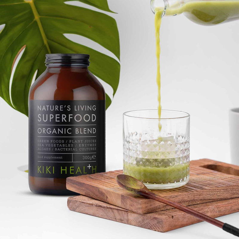 KIKI Health Nature's Living Superfood Powder - 47 Ingredient Superfood Blend with Plant-Based Vitamin B Complex - Raw Greens & Plant Juices - Vegan & Gluten Free 300g 300 g (Pack of 1)
