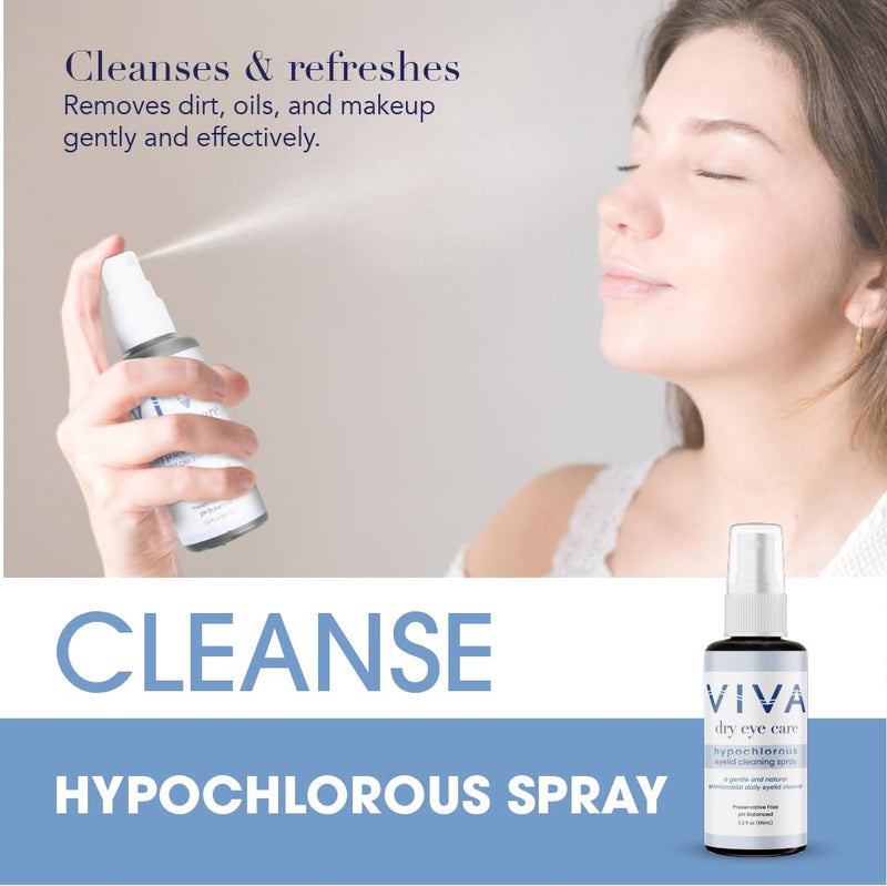 [Australia] - VIVA Eyelid Cleansing Spray | Pure, Hypochlorous Acid | Gentle, Effective Eyelid & Lash Cleanser to Remove Allergens, Dirt, Oils, Makeup | 2.2 fl oz (65ml) 