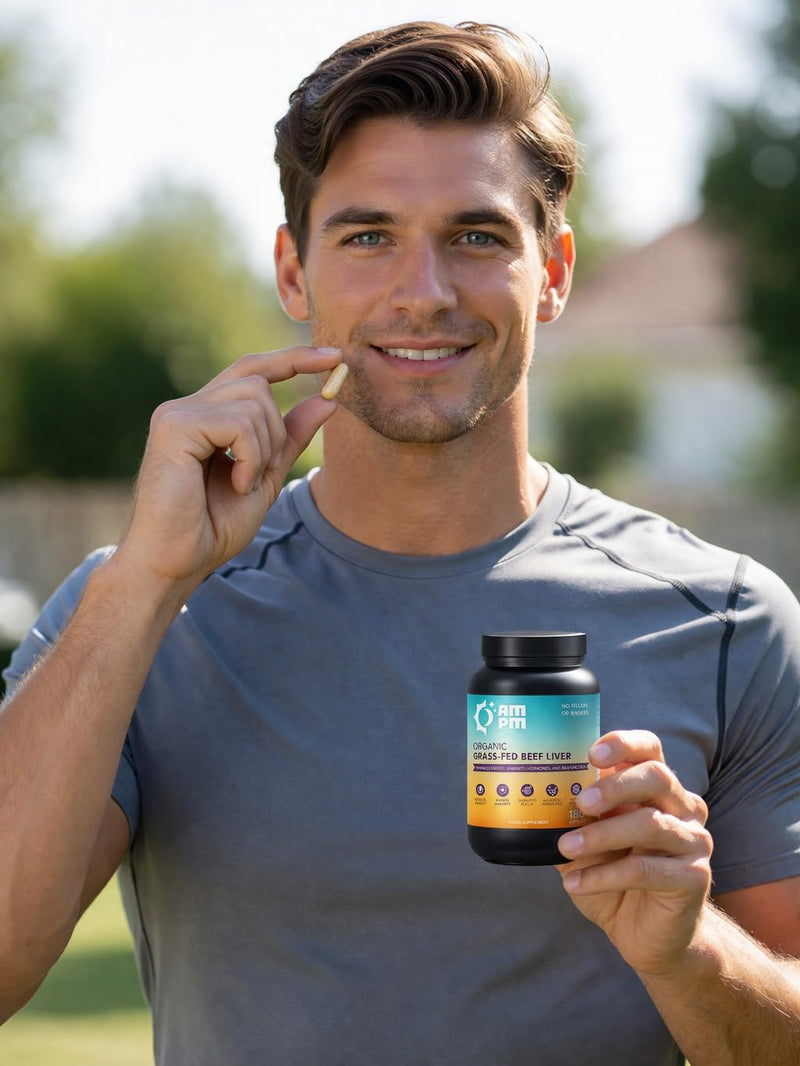 Grass Fed Beef Liver Capsules, Natural Whole Food Supplement, Organic, Non-GMO,180 Capsules By AMPM