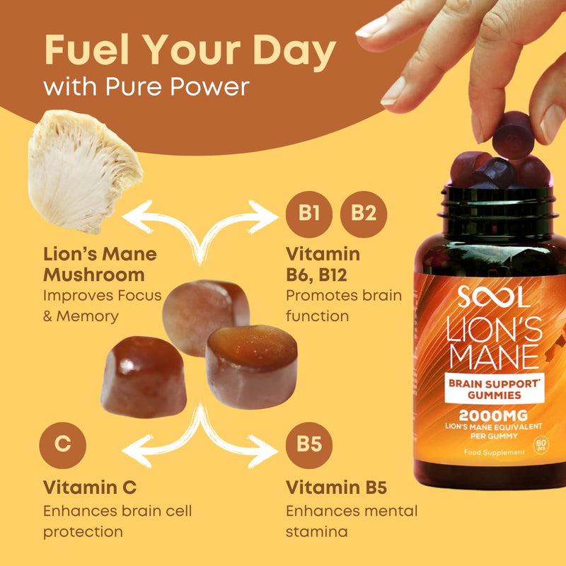 SOOL Lion's Mane Mushroom Gummies, 2000mg, 60pcs