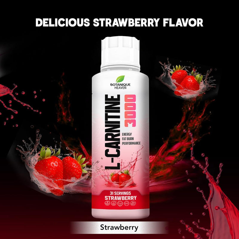 L-Carnitine Liquid 3000mg Per Serving | High Strength Liquid Carnitine | Energy & Metabolism Support | 31 Servings | Sugar Free, Vegan | Strawberry