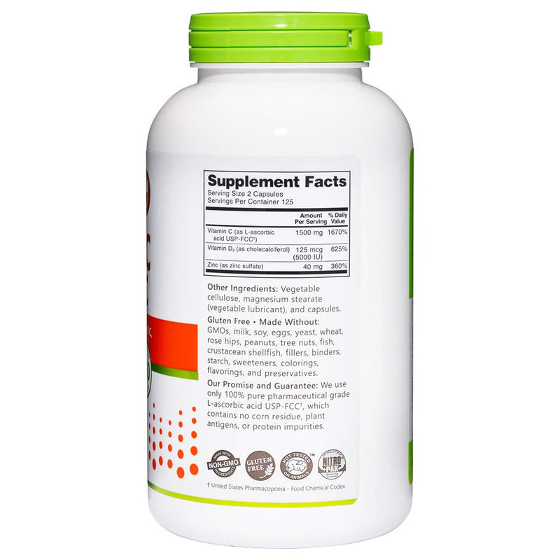 NutriBiotic – Vitamin C + Vitamin D3 & Zinc, 250 Capsules | Potent, Comprehensive Immune Support | Essential & Antioxidant Daily Supplement | Gluten & GMO Free 250 Count (Pack of 1)