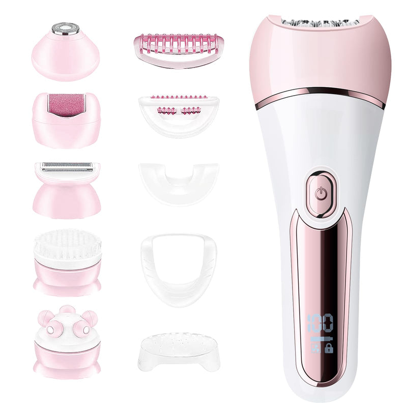 [Australia] - Epilator for Women, 6 in 1 Hair Removal Epilator, Shaver, Face Razor, Facial Brush, Face Massage and Body Exfoliator,IPX7 Waterproof Rechargeable Hair Removal for Women (Pink) Pink 
