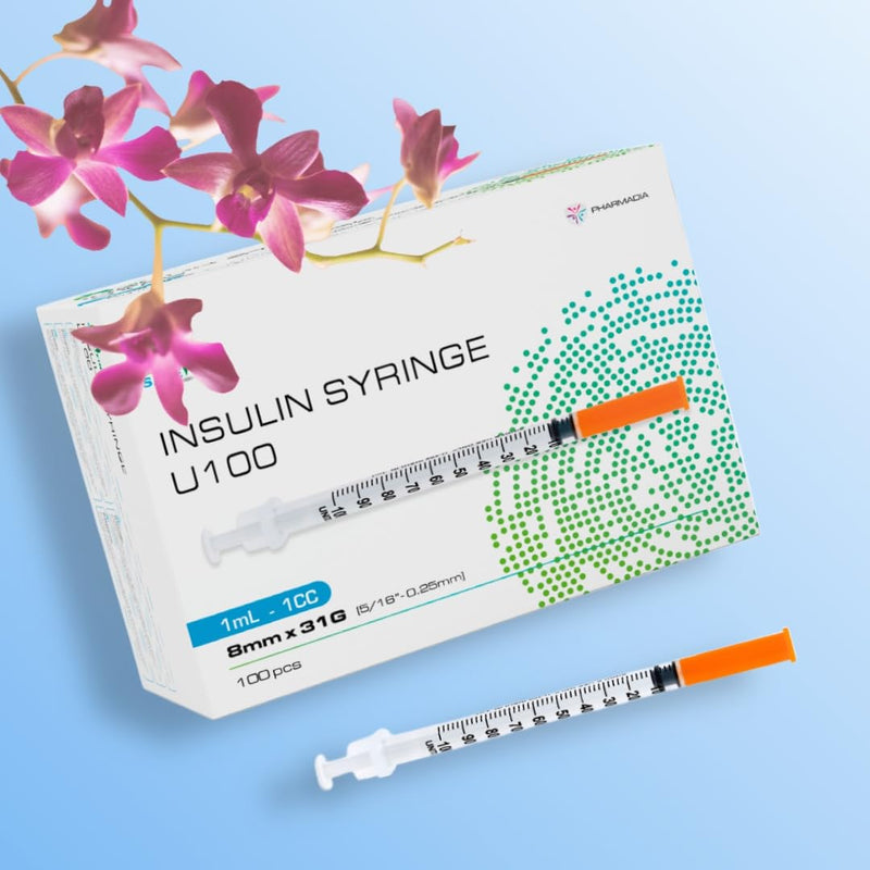 [Australia] - Safe Fine U-100 Insulin Syringes 8 mm 31G (5/16" x 0.25 mm) 0.5 ml/cc 100 Pcs/Box 8mm 31G 