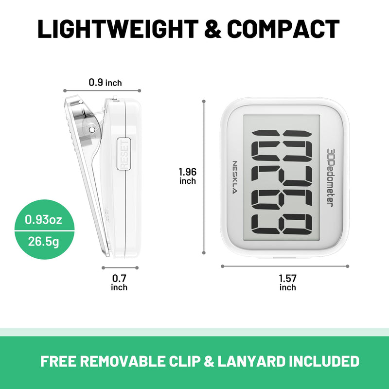 [Australia] - 3D Pedometer for Walking, Simple Step Counter with Large Digital Display, Step Tracker with Removable Clip Lanyard, Accurately Track Steps for Men Women Kids Adults Seniors-Ceramic White 