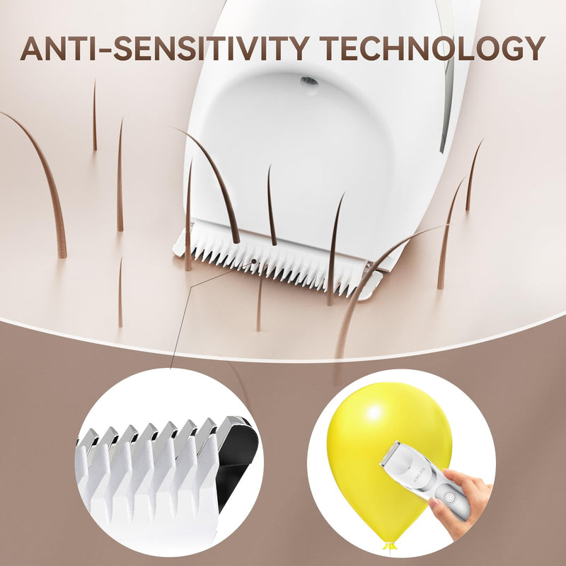 [Australia] - ANLAN Women's Electric Shaver Waterproof IPX6, Rechargeable Bikini Trimmer with LED Display, 0mm Comb for Legs Underarms Sensitive Skin (White Silver) White Silver 