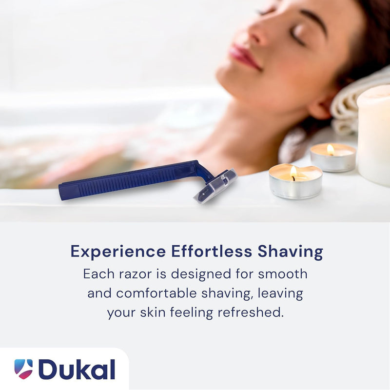 [Australia] - Dukal DawnMist Twin-Blade Disposable Razor, Blue Handle – Bulk Pack of 100, Precision Shave for Smooth & Comfortable Grooming 
