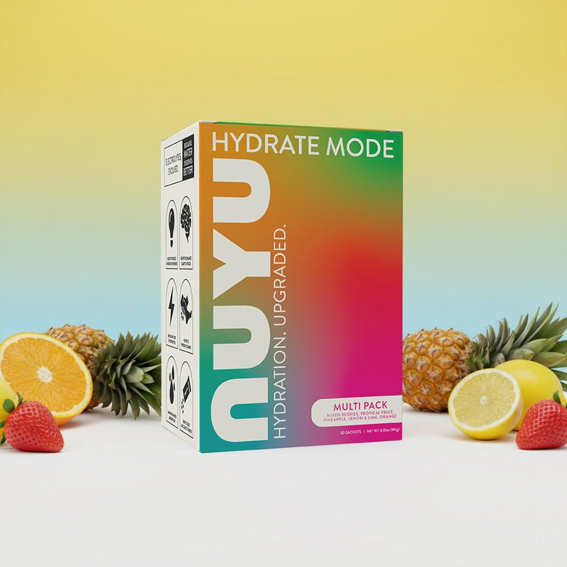 NUYU Hydrate Mode Electrolyte Powder | Mixed Pack 30 Sachets | Zero Sugar Hydration Drink with Vitamin C Magnesium Zinc | Daily Energy Hydration Vegan UK Made