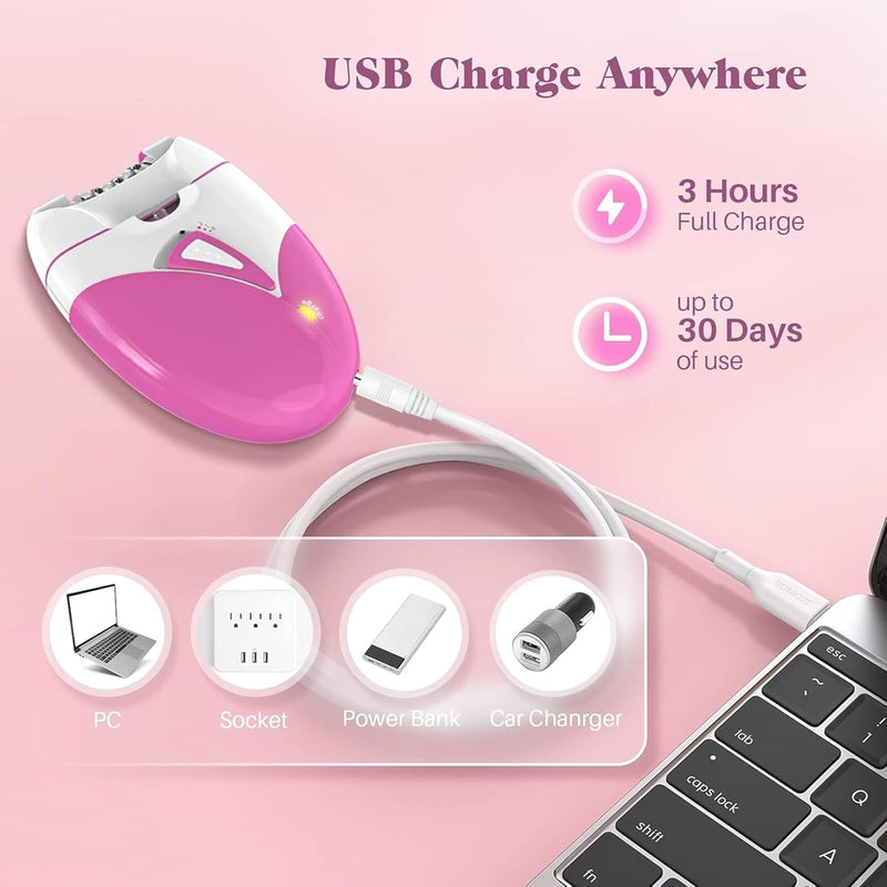 [Australia] - Epilator for Women, Smooth Glide Epilator Facial Hair Remover for Women with 2 Speed & LED Light, Electric Facial Hair Removal Suitable for Face, Bikini Areas, Underarms, Arms, Legs 