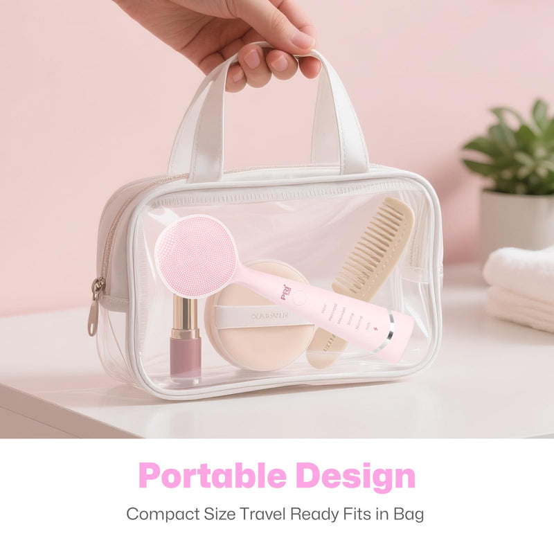 PRITECH Facial Cleansing Brush, Rechargeable Silicone Face Scrubber with Constant-Temperature Heating, Vibrating Exfoliator Scrubber for Deep Pore Cleaning, Waterproof Face Brush for Women & Men -Pink Pink