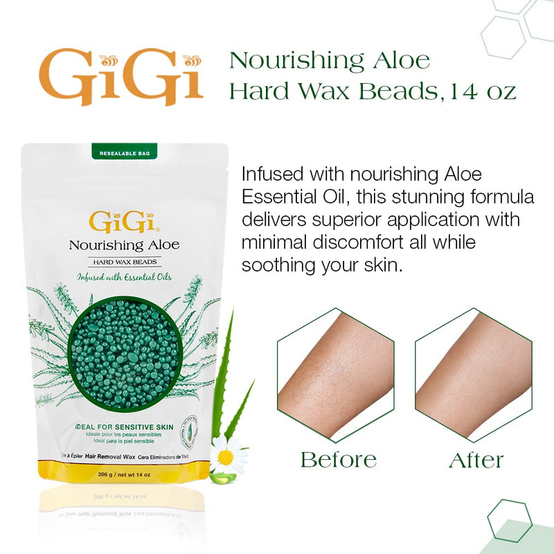 [Australia] - GiGi Hard Wax Beads for Sensitive Skin – Nourishing Aloe, Wax Beads for Hair Removal, Perfect for Face, Body, Bikini, Brazilian Waxing, 14 oz 14 Ounce (Pack of 1) 