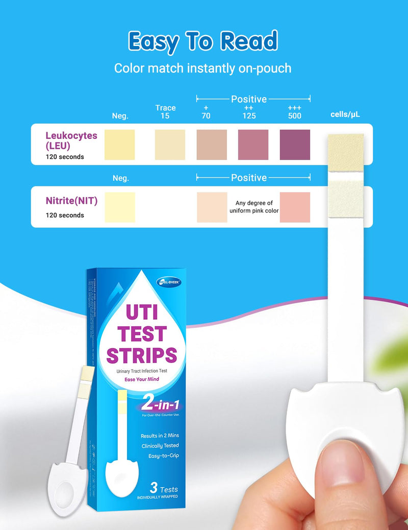 [Australia] - 4 Pack UTI Test Strips, Urinary Tract Infection Test Kit for Women Men, Accurate Result in 2 Minutes, Monitor Bladder Health at Home, Clinically Tested, Easy to Grip, Individually Wrapped 4T 
