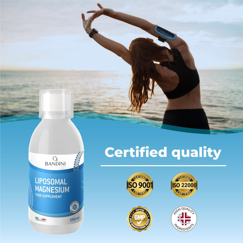 Bandini® Liposomal Magnesium Liquid | High Strength, Bioavailability & Absorption | Reduces Stress, Tiredness, Headaches, Nervousness, Constipation & Promotes Relaxation | Vegan, Non-GMO | 250ml