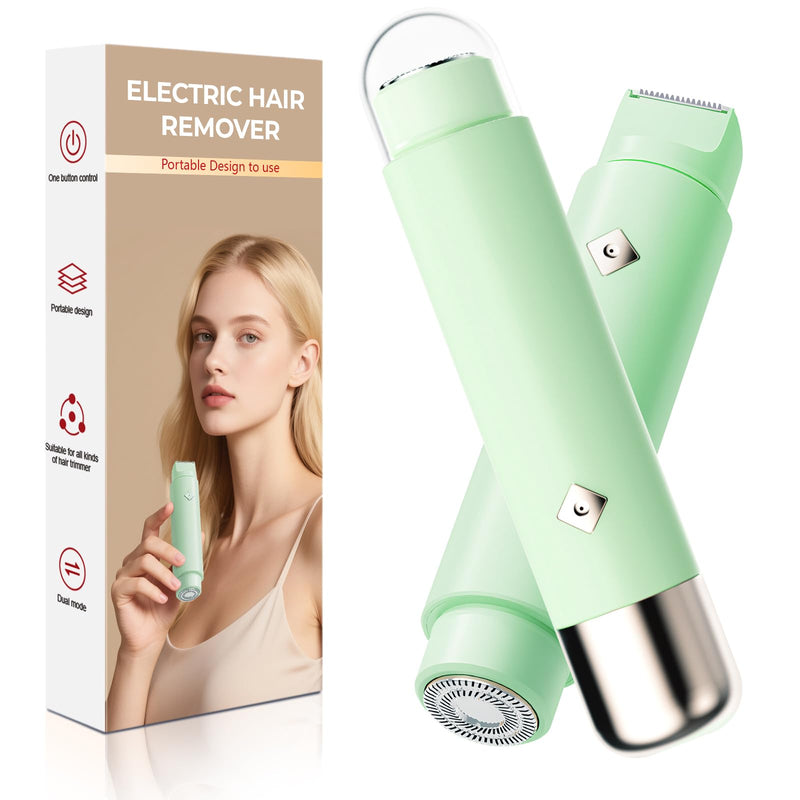 Electric Bikini Trimmer for Women - Dermave Bikini Shaver, Dual Head Shaver Women, 2-in-1 (Green) Green