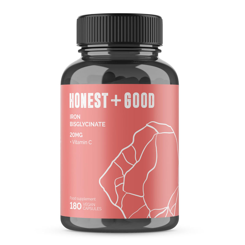 Honest + Good Iron Bisglycinate 20mg + Vitamin C 100mg | 180 (6 Months) Vegan Capsules | Chelated for High Absorption | Pure, Natural & Gentle Supplement | Energy, Immune, Skin & Joint Support
