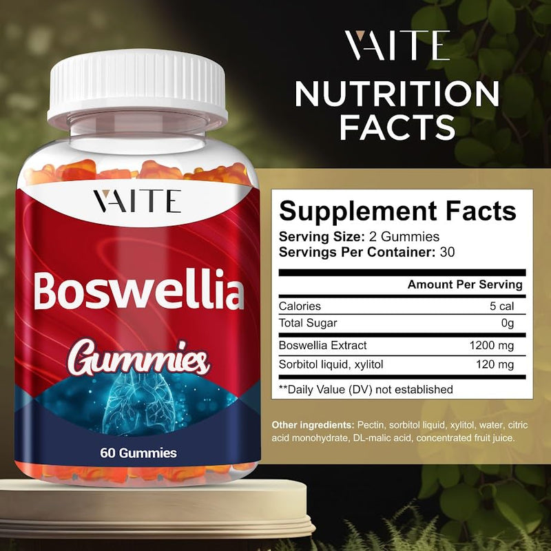 [Australia] - VAITE Boswellia Serrata Extract Gummies 1200mg ‚Äì Joint Support Supplement with Indian Frankincense, Boswellic Acid, and Botanical Resin Extract, Vegetarian for Women and Men, Non-GMO, Gluten-Free 