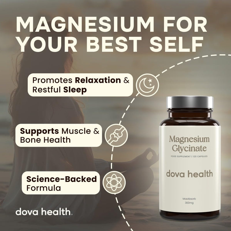 Glycinate 300mg - High Absorption Chelated Magnesium Bisglycinate - Pure Magnesium Supplement for Sleep, Stress Relief, Muscle & Bone Support - 120 Vegan Capsules, Made in UK